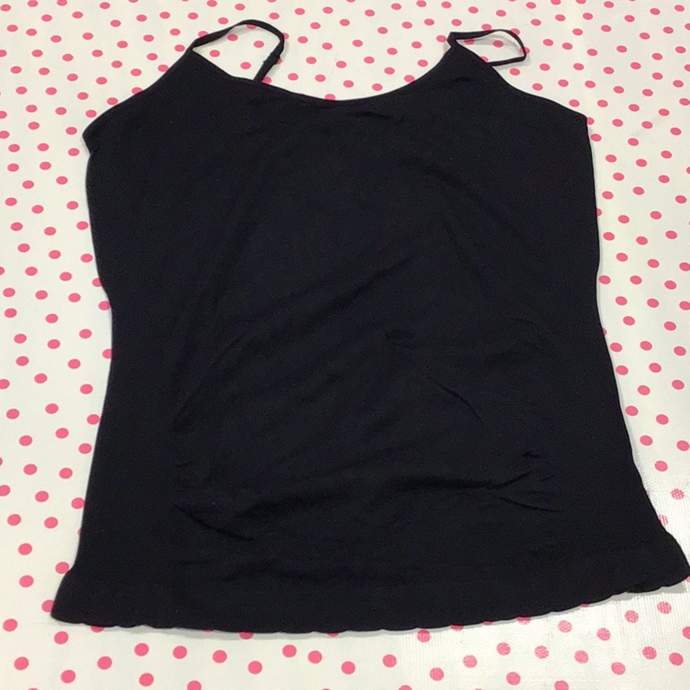 Side ruched cami, scalloped bottom, plus size, black
